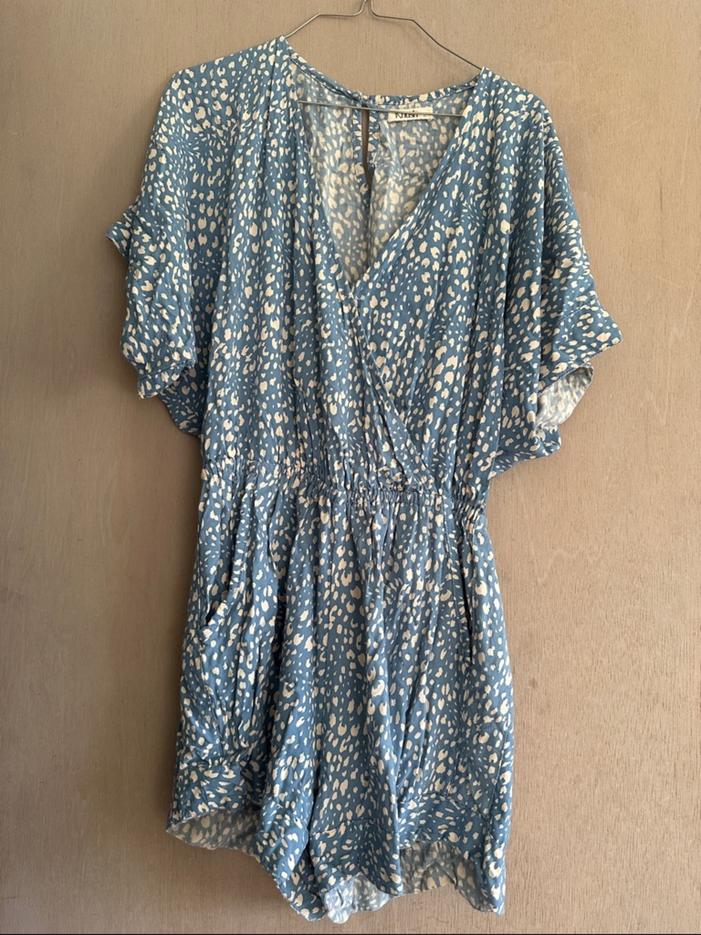 Women’s Blue Printed Wrap Romper - Casual Lightweight Jumpsuit